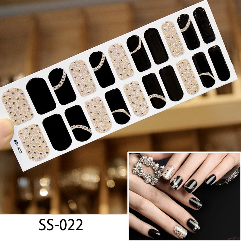 16pcs/sheet Glitter Gradient Color Nail Stickers Nail Wraps Full Cover Nail Polish Sticker DIY Self-Adhesive Nail Art Decoration