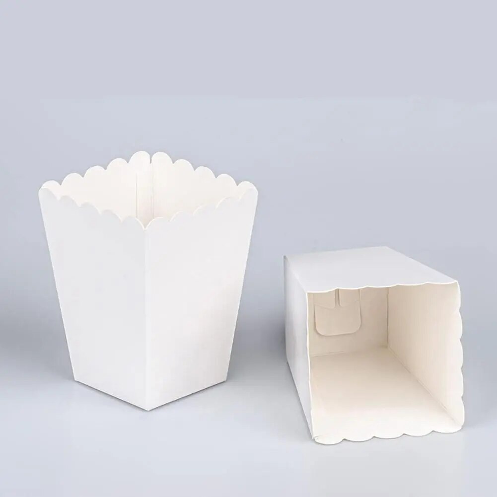 20pcs/set Disposable Pure White Mini Paper Popcorn Box Snack Candy Box Gift For Wedding Birthday Party Treat Supplies