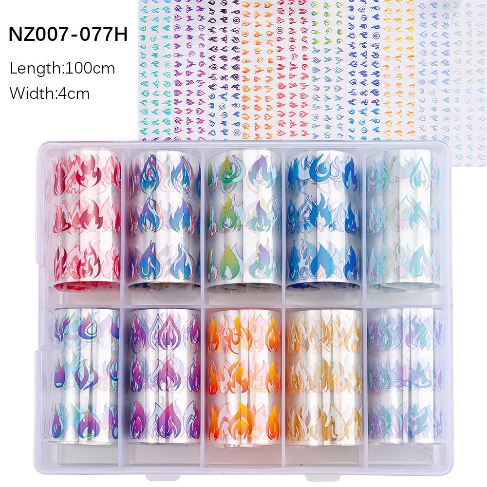 50pcs/Lo Holographic Transfer Foil Stickers 4*20cm Random Decals 30pc Flower Transferring Wraps Slider Nail Transfer Foil Decors