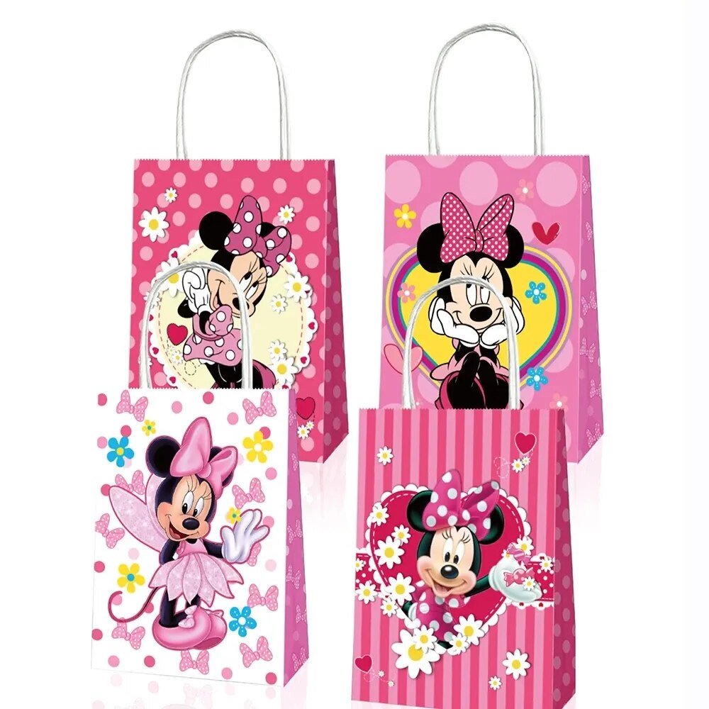 New Minnie Mouse Paper Candy Box Gift Bags Popcorn Boxes Kids Minnie Birthday Party Decoration Gift Bag Baby Shower Supplies