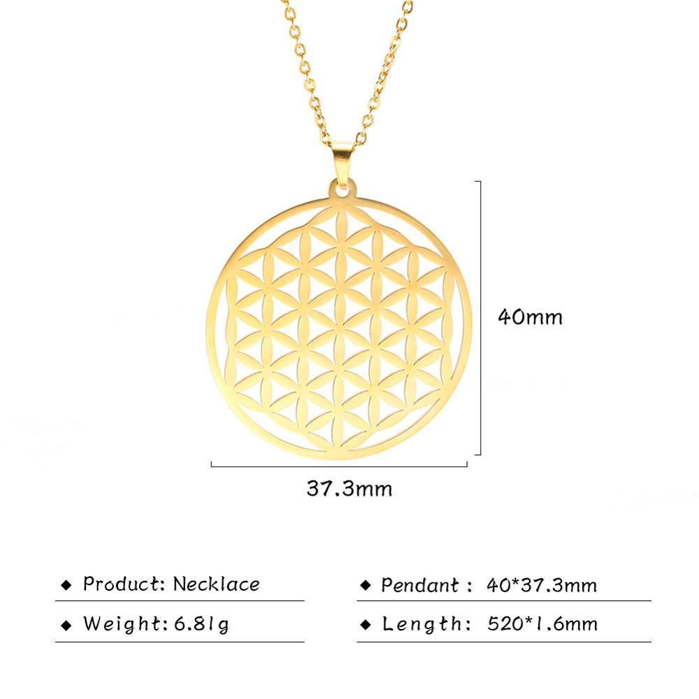 Gold Plated Flower of Life Pendant Necklace for Women Mandala Chakra Stainless Steel Charms Jewelry Sacred Geometry Amulet Gift