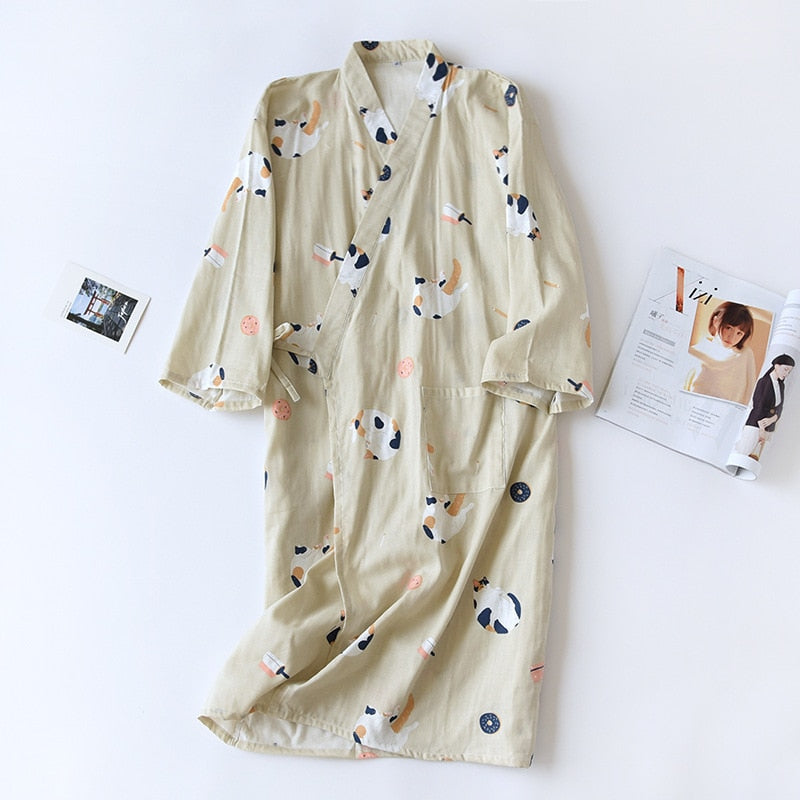 Japanese-style kimono pajamas summer new 100% cotton gauze pajamas nightgown ladies SPA yukata homewear long pajamas women