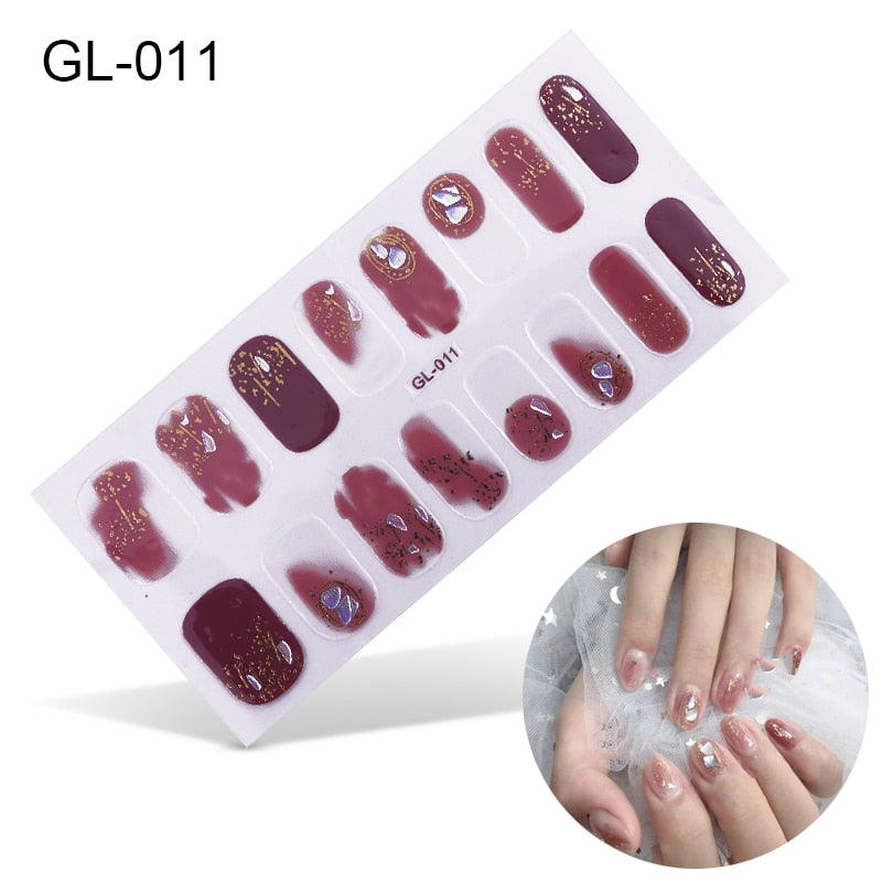 16pcs/sheet Glitter Gradient Color Nail Stickers Nail Wraps Full Cover Nail Polish Sticker DIY Self-Adhesive Nail Art Decoration