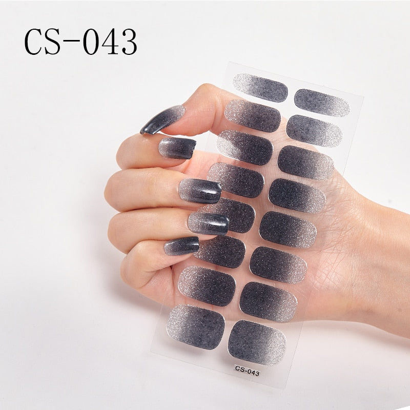 16pcs/sheet Glitter Gradient Color Nail Stickers Nail Wraps Full Cover Nail Polish Sticker DIY Self-Adhesive Nail Art Decoration