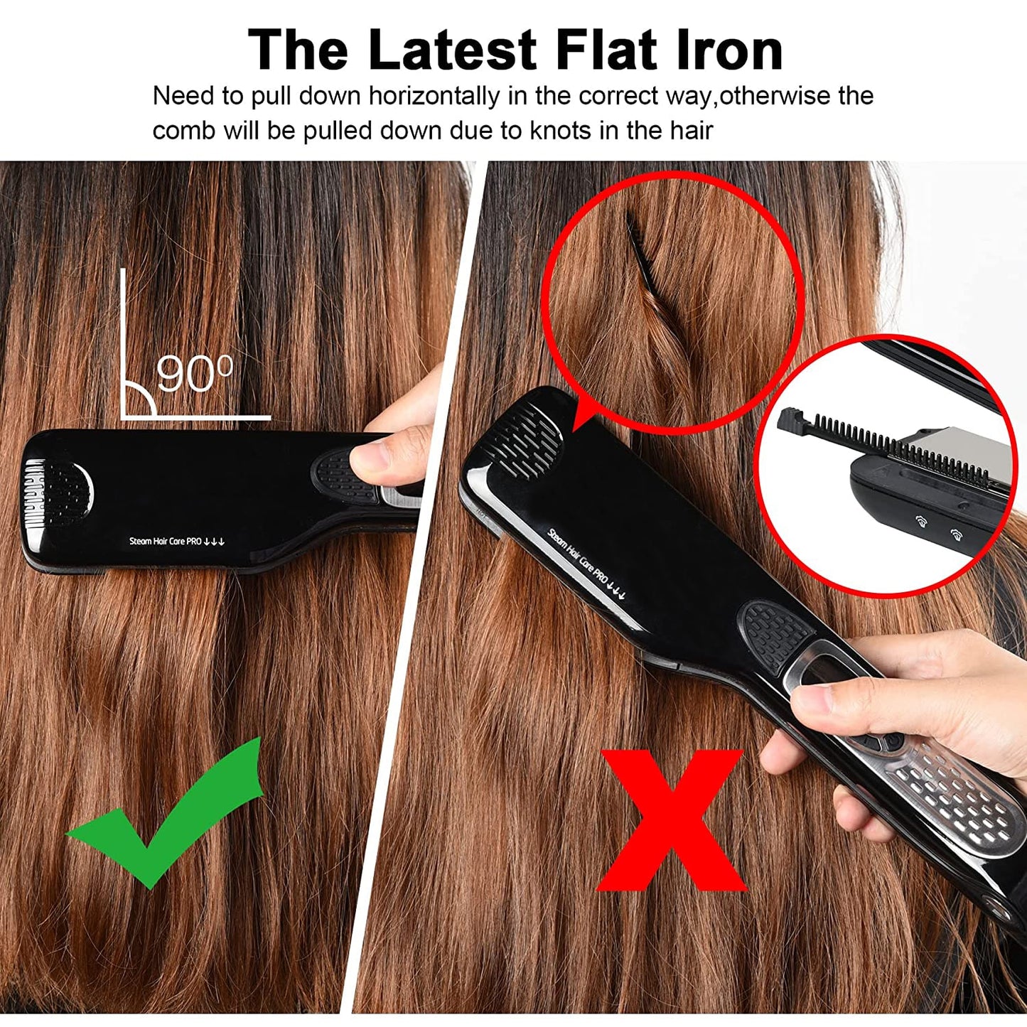 Professional Hair Straightener Heating Hot Hair Combs Dual Voltage Titanium Curling Iron Steam Flat Iron Hair Wide Plates Tools