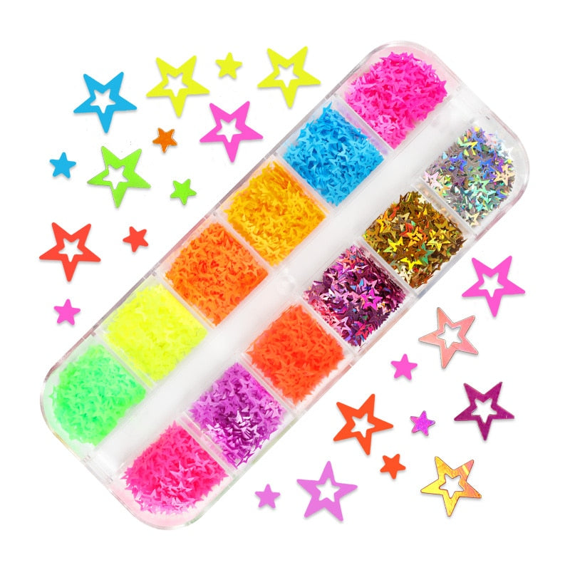 Fluorescence Butterfly Heart Fruits Various Shapes Nail Art Glitter Flakes 3D Colourful Sequins Polish Manicure Nail Decoration