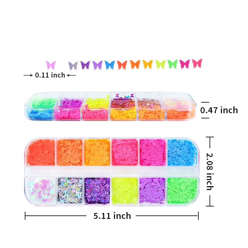 Fluorescence Butterfly Heart Fruits Various Shapes Nail Art Glitter Flakes 3D Colourful Sequins Polish Manicure Nail Decoration