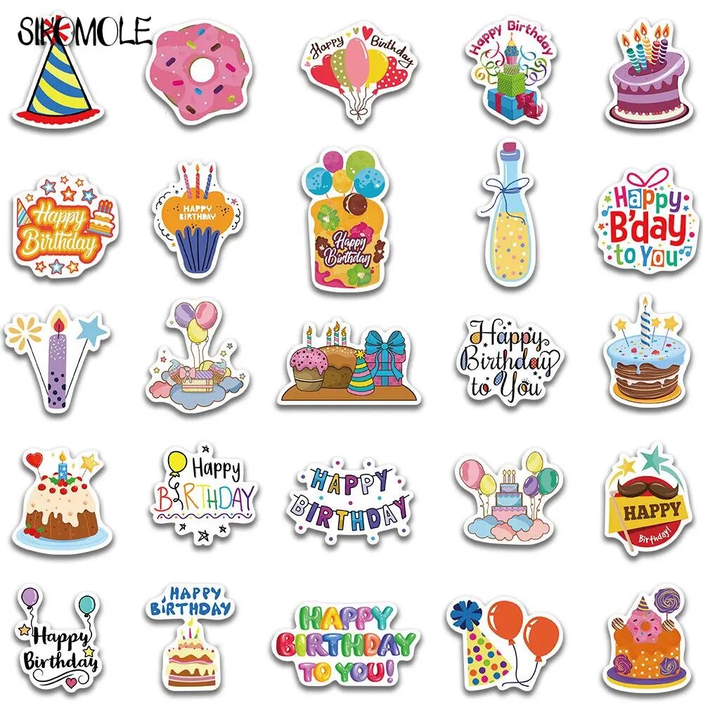 10/30/50pcs Cartoon Cute Happy birthday! Graffiti Stickers Kawaii Toy DIY Kids Notebook Luggage Motorcycle Laptop Decals Sticker