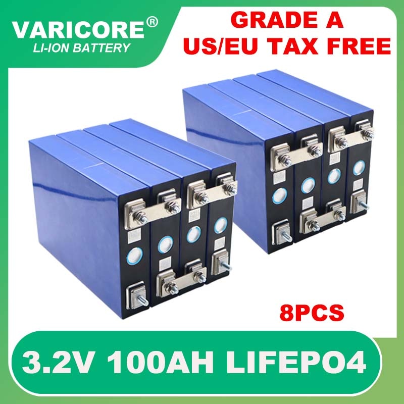 8pcs 3.2v 102Ah 105Ah 100A Grade A Lifepo4 Battery Lithium Iron Phosphate for 12v Campers Golf Cart Off-Road Off-grid Solar Wind