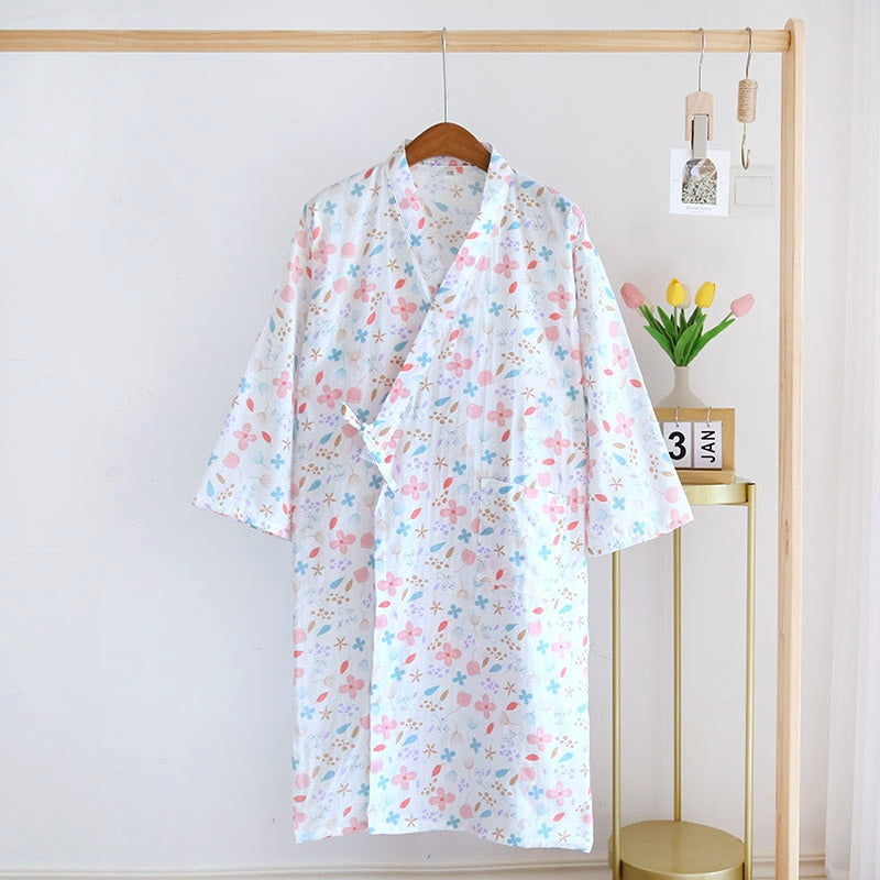 Japanese-style kimono pajamas summer new 100% cotton gauze pajamas nightgown ladies SPA yukata homewear long pajamas women