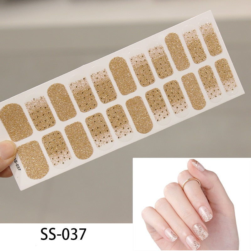 16pcs/sheet Glitter Gradient Color Nail Stickers Nail Wraps Full Cover Nail Polish Sticker DIY Self-Adhesive Nail Art Decoration