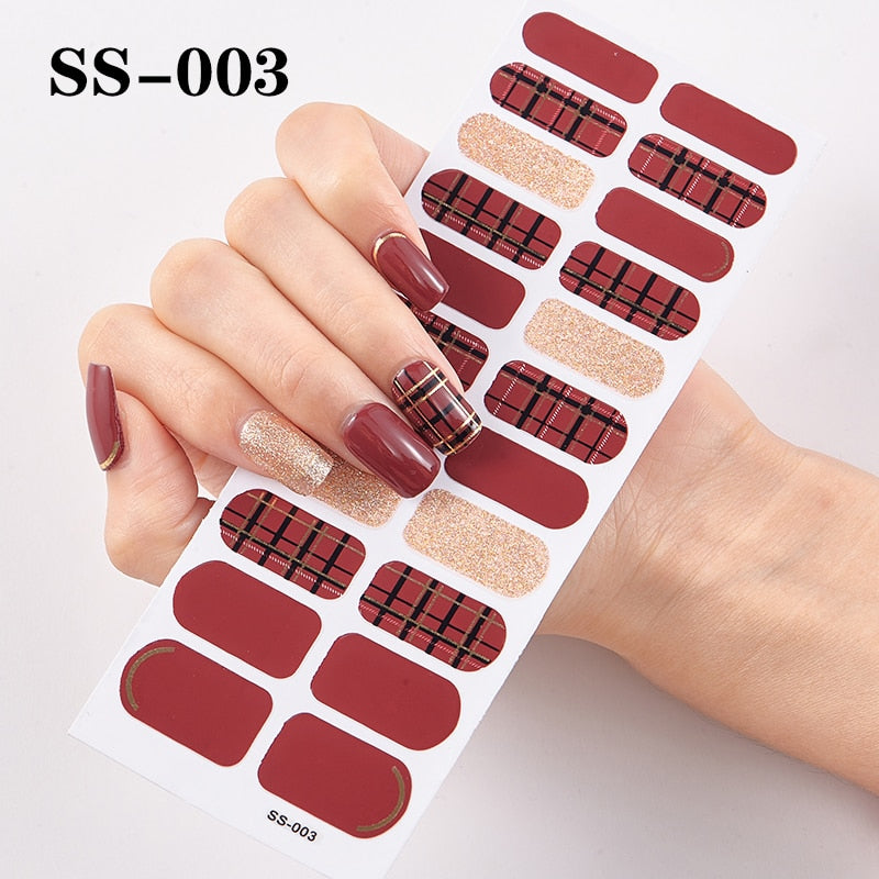 1 Sheet Nail Art Full Cover Adhesive Polish Foils Waterproof Pure Color Tips DIY 3D Decals Environmental Stickers for Women Gift