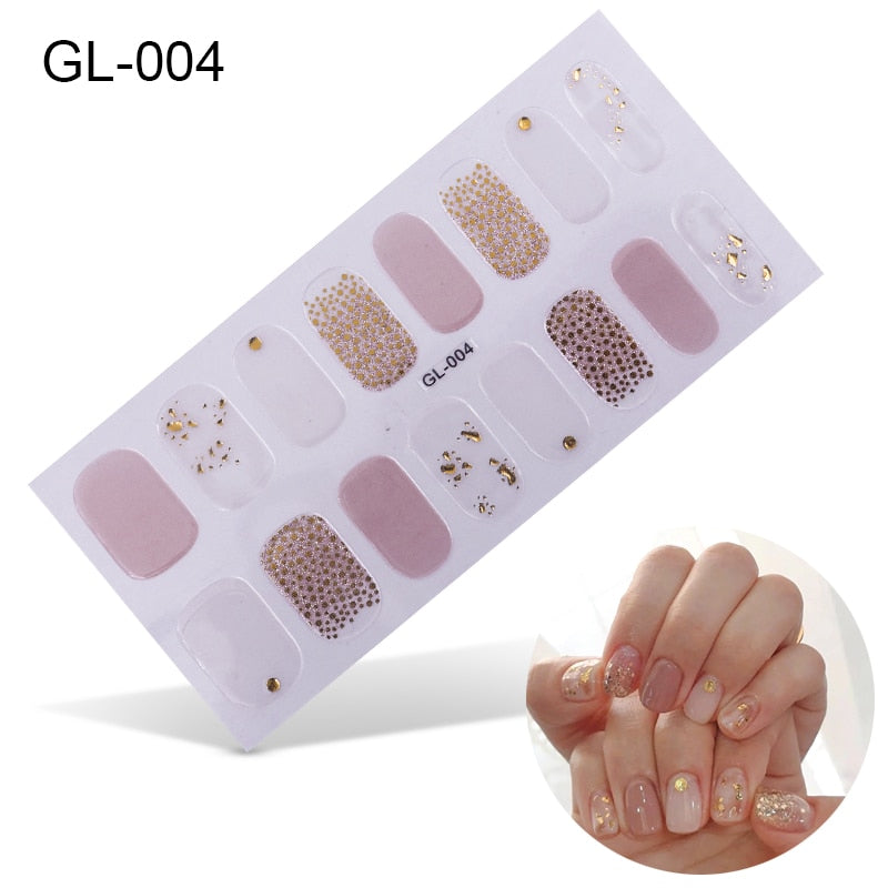 16pcs/sheet Glitter Gradient Color Nail Stickers Nail Wraps Full Cover Nail Polish Sticker DIY Self-Adhesive Nail Art Decoration