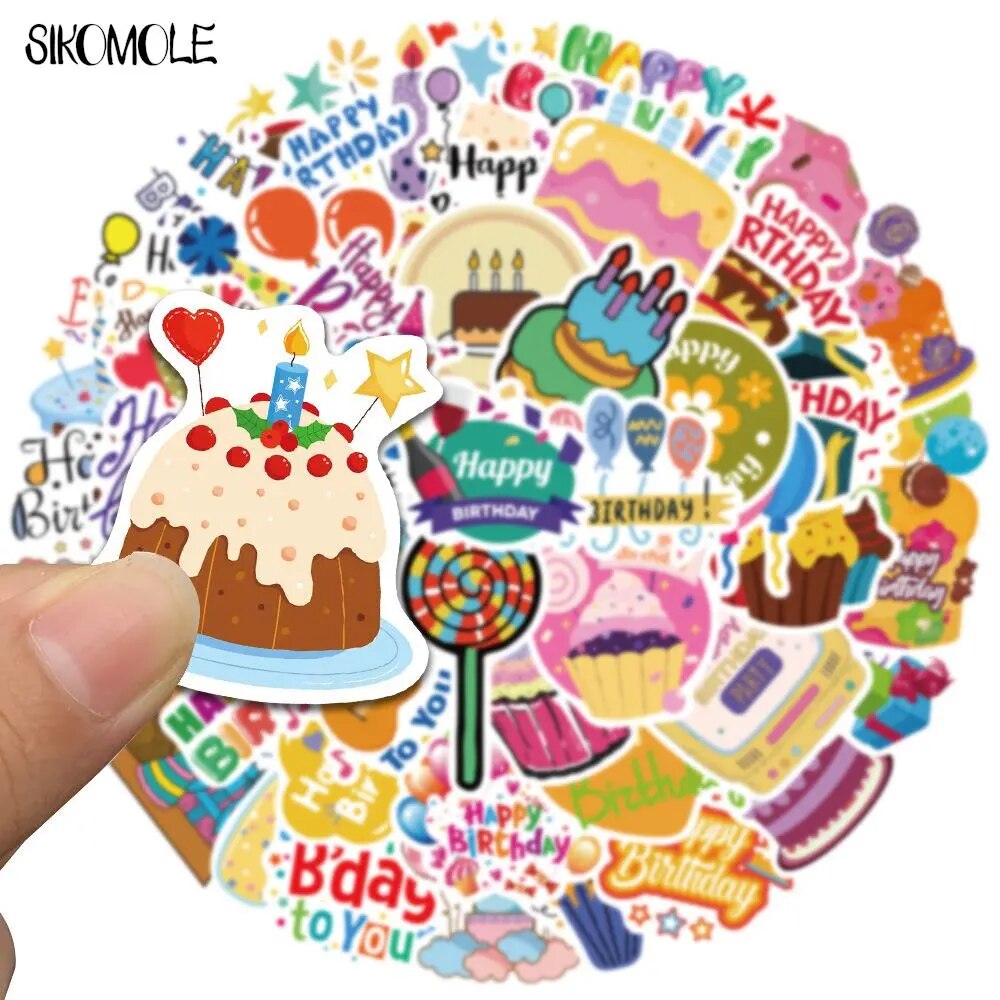 10/30/50pcs Cartoon Cute Happy birthday! Graffiti Stickers Kawaii Toy DIY Kids Notebook Luggage Motorcycle Laptop Decals Sticker