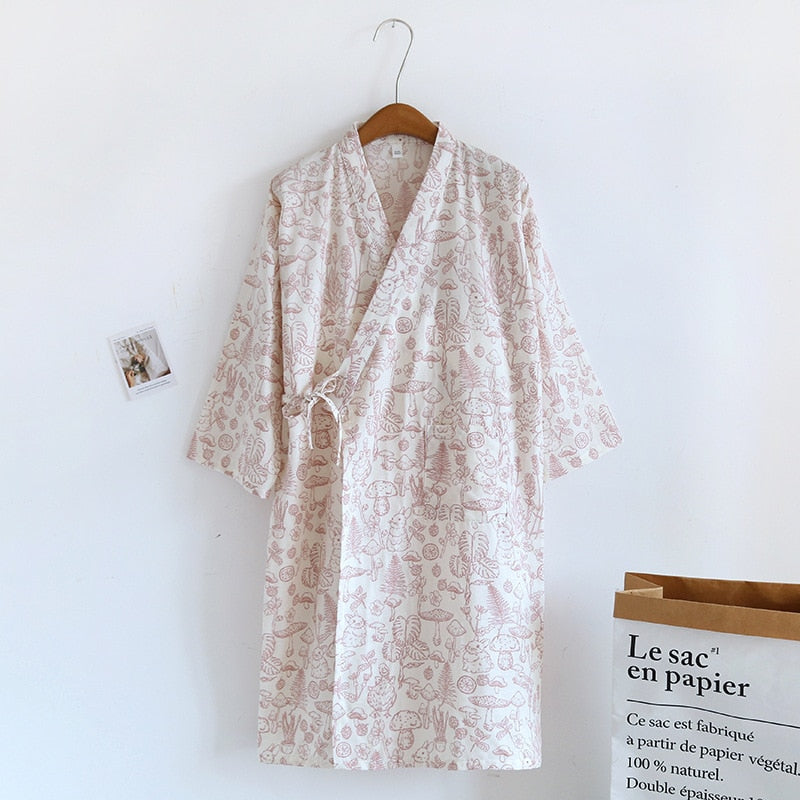 Japanese-style kimono pajamas summer new 100% cotton gauze pajamas nightgown ladies SPA yukata homewear long pajamas women