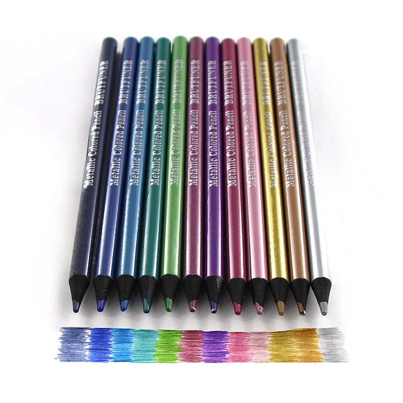 12 Colors Metallic Colored Pencils Drawing Sketch Set Soft Wood  Color Pencil For Coloring School Student Art Supplies