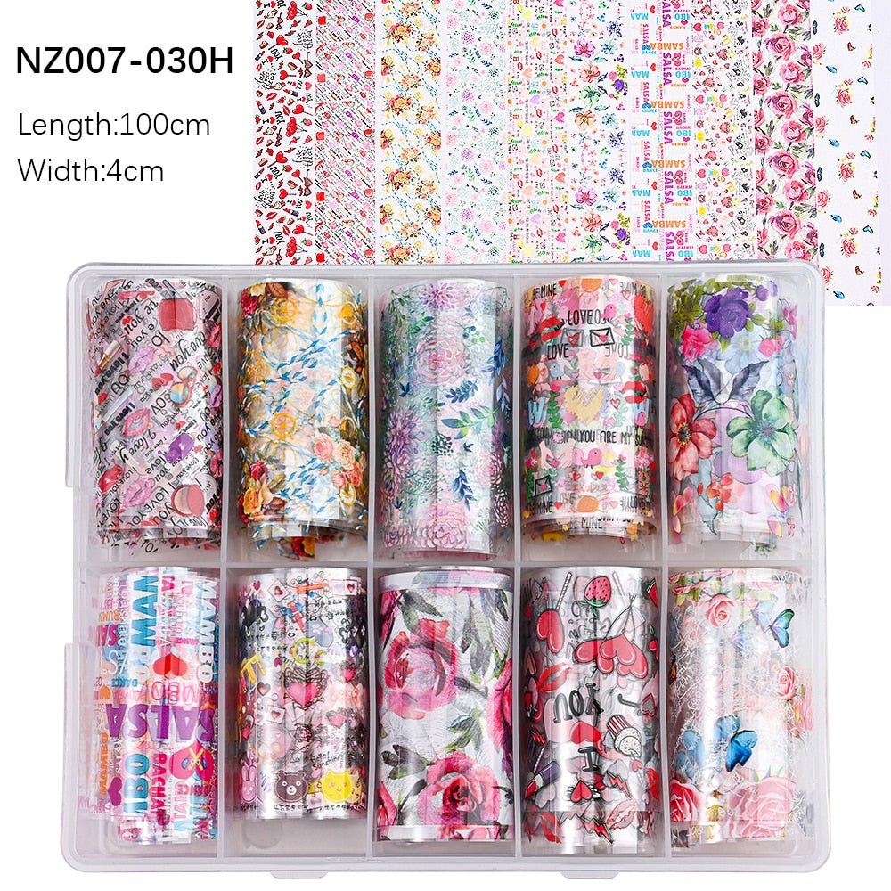 50pcs/Lo Holographic Transfer Foil Stickers 4*20cm Random Decals 30pc Flower Transferring Wraps Slider Nail Transfer Foil Decors