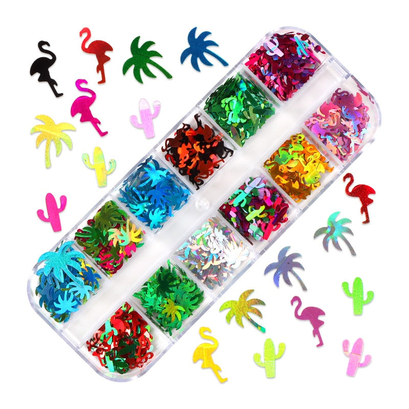 Fluorescence Butterfly Heart Fruits Various Shapes Nail Art Glitter Flakes 3D Colourful Sequins Polish Manicure Nail Decoration