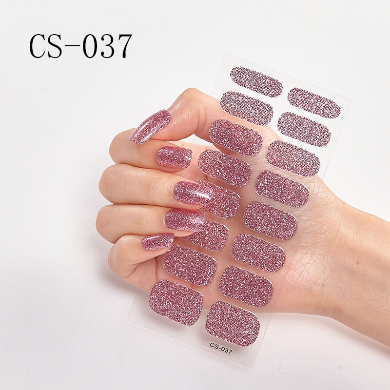 16pcs/sheet Glitter Gradient Color Nail Stickers Nail Wraps Full Cover Nail Polish Sticker DIY Self-Adhesive Nail Art Decoration