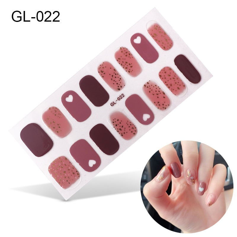 16pcs/sheet Glitter Gradient Color Nail Stickers Nail Wraps Full Cover Nail Polish Sticker DIY Self-Adhesive Nail Art Decoration