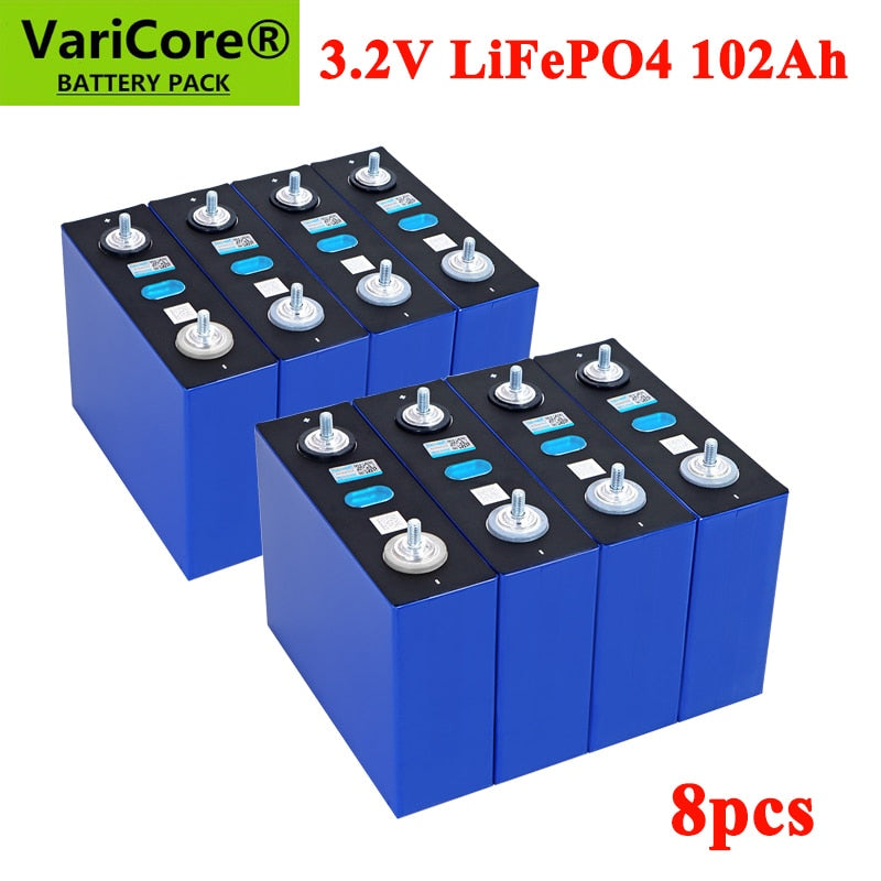 8pcs 3.2v 102Ah 105Ah 100A Grade A Lifepo4 Battery Lithium Iron Phosphate for 12v Campers Golf Cart Off-Road Off-grid Solar Wind