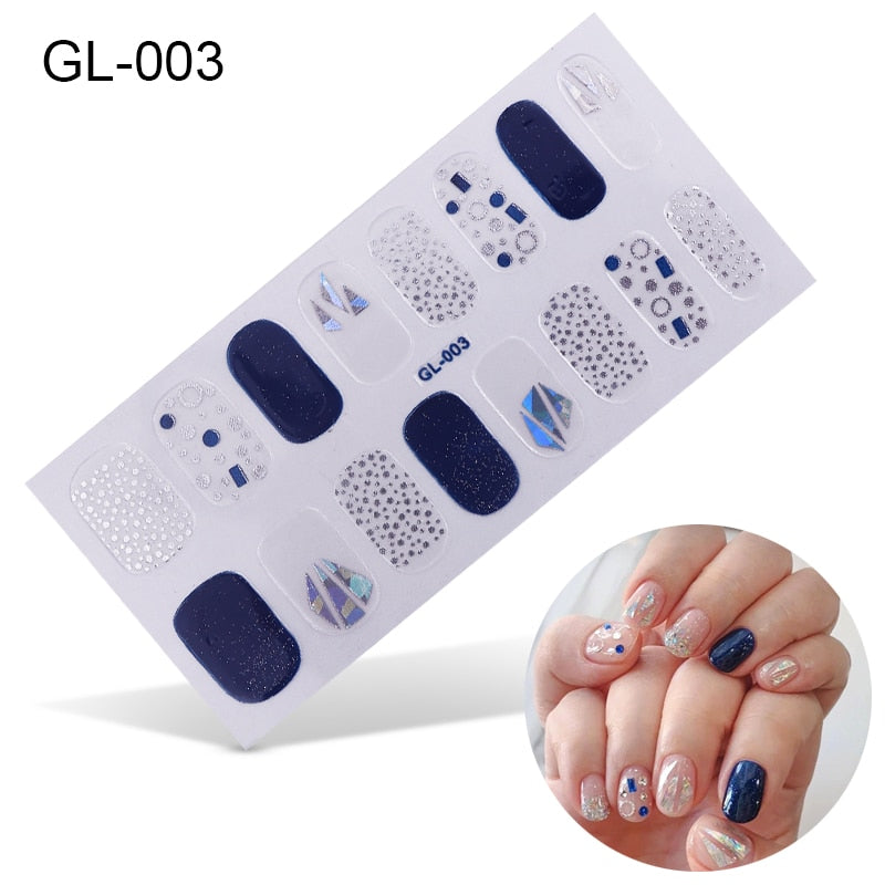 16pcs/sheet Glitter Gradient Color Nail Stickers Nail Wraps Full Cover Nail Polish Sticker DIY Self-Adhesive Nail Art Decoration