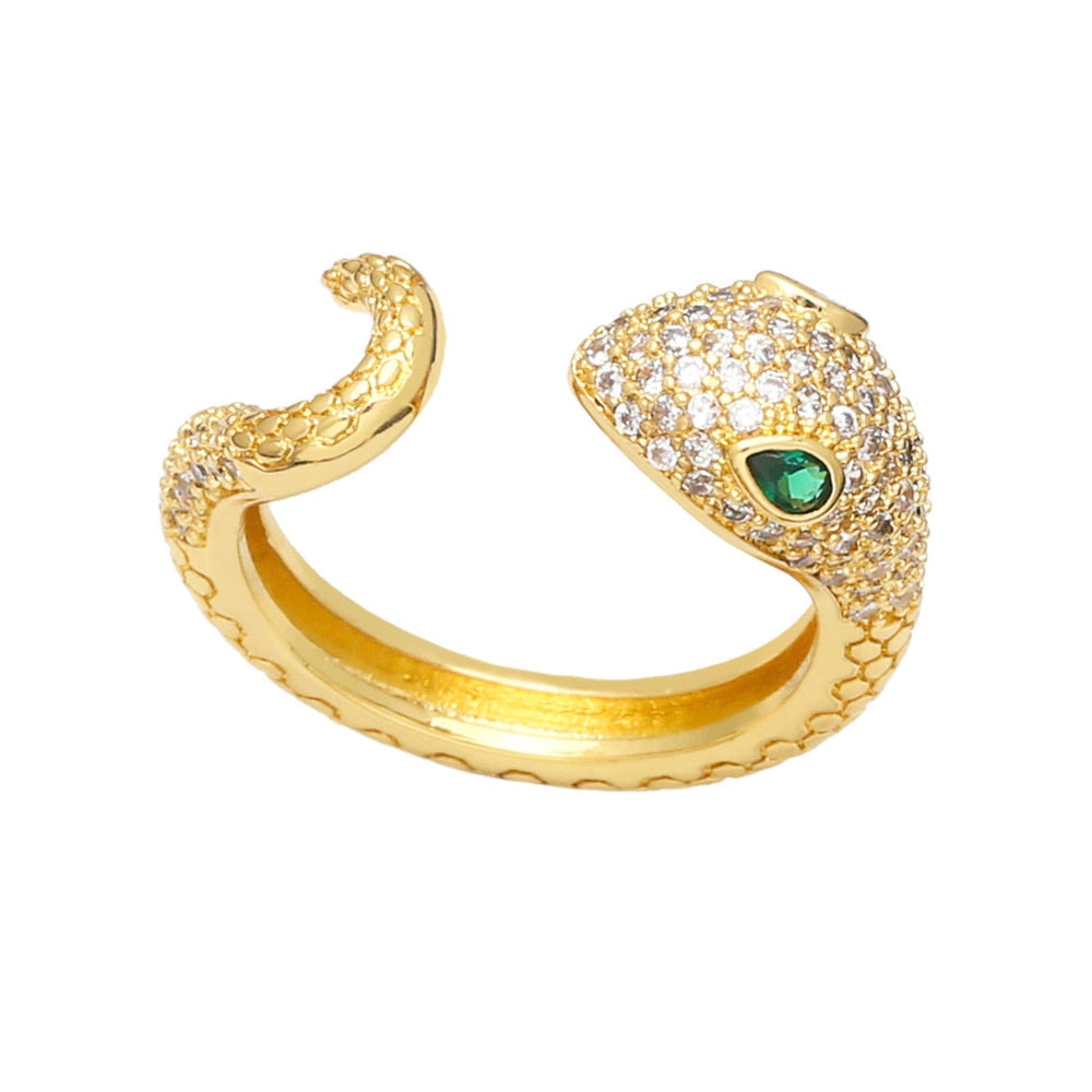 Stackable Rings Snake Rings For Women Gold Color Clear CZ Punk Rock Ring Animal Jewelry