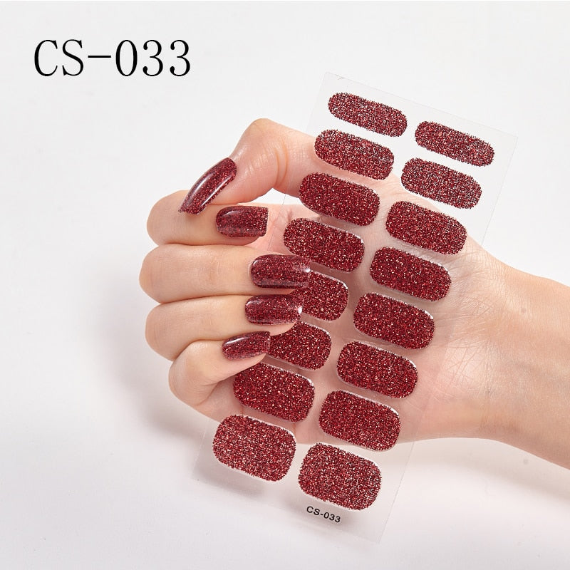 16pcs/sheet Glitter Gradient Color Nail Stickers Nail Wraps Full Cover Nail Polish Sticker DIY Self-Adhesive Nail Art Decoration