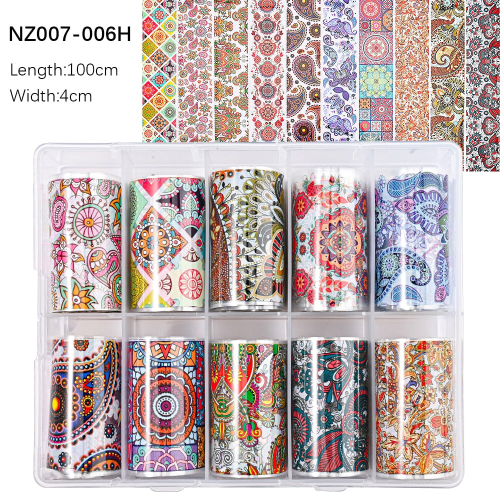 50pcs/Lo Holographic Transfer Foil Stickers 4*20cm Random Decals 30pc Flower Transferring Wraps Slider Nail Transfer Foil Decors