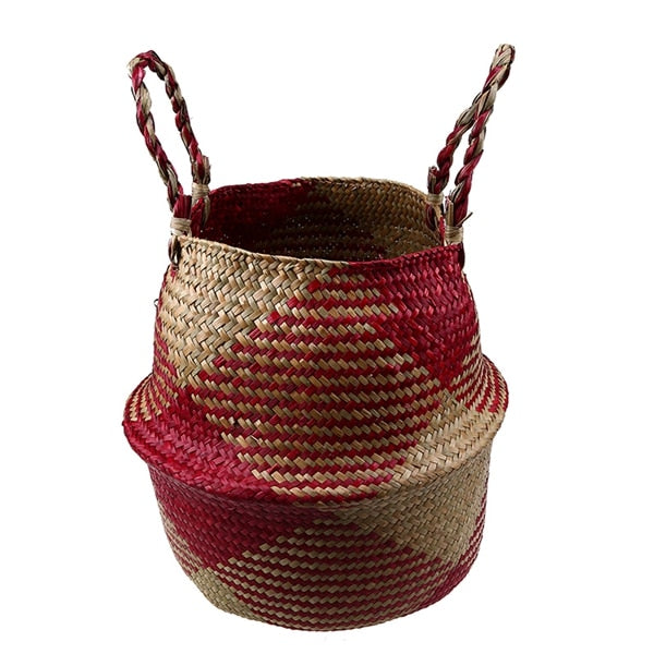 Foldable Wicker Basket Planter Rattan Woven Basket Handmade Seagrass Laundry Storage Basket Home Decor Kitchen Organizer