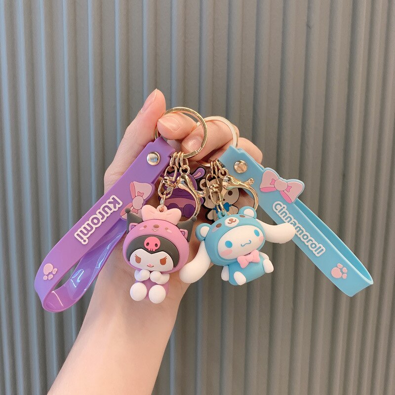 Fashion Kawaii Kuromi Melody Cinnamoroll Hello Kitty Pompompurin Keychain Sanrio Anime School Bag Charm Cartoon Key Ring Pendant