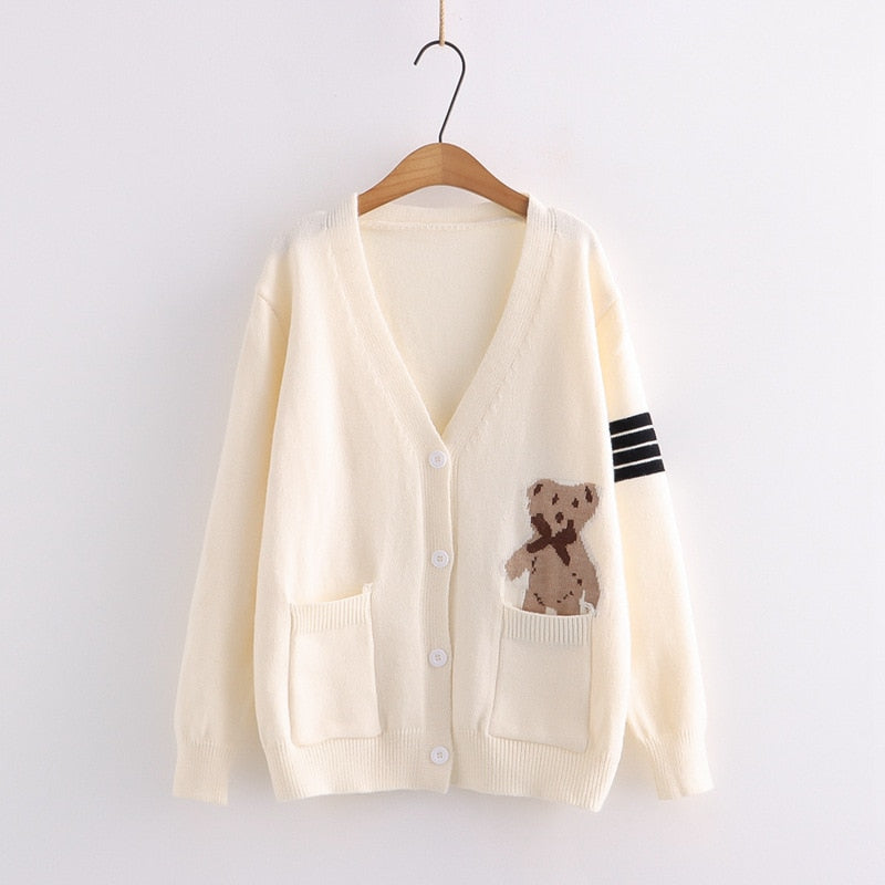 Letter Embroidery Loose Sweaters Women Winter Women Coat Cardigan Preppy Style Clothes Y2K Sweet Girl Casual Knit Sweater Top