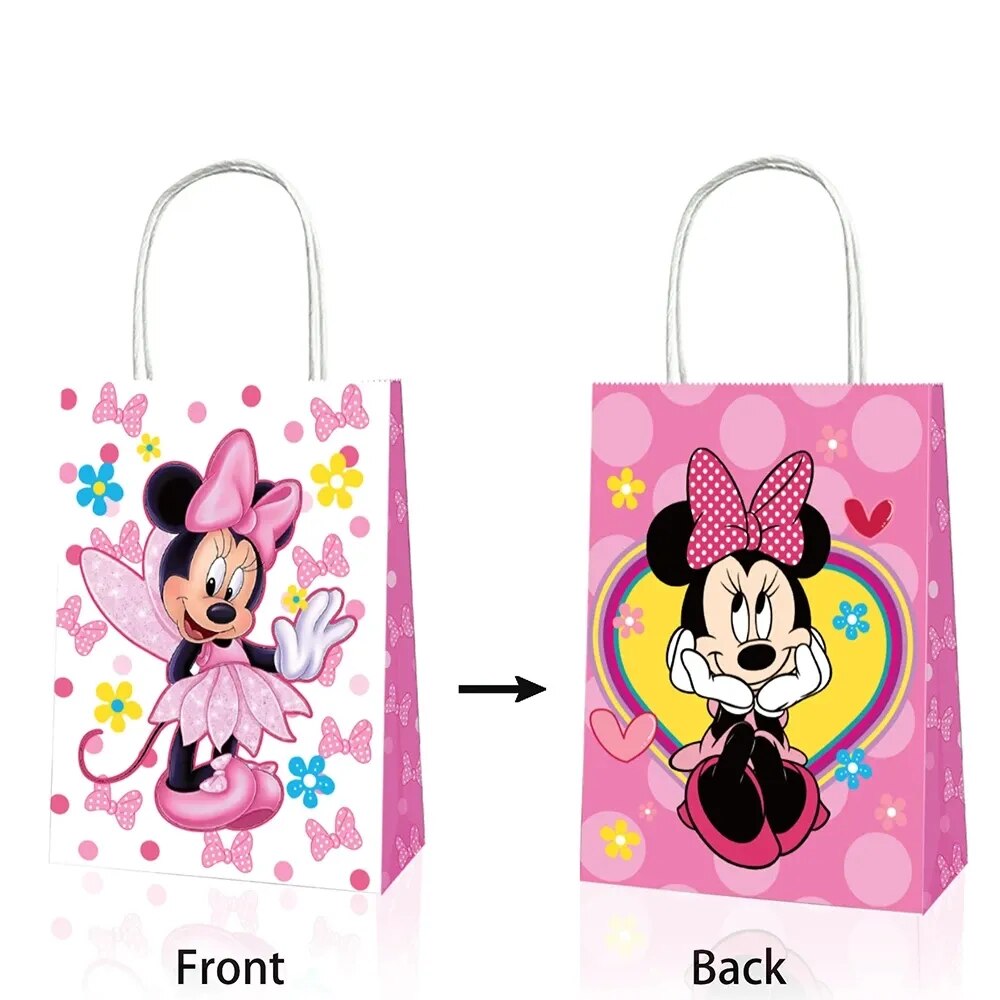 New Minnie Mouse Paper Candy Box Gift Bags Popcorn Boxes Kids Minnie Birthday Party Decoration Gift Bag Baby Shower Supplies