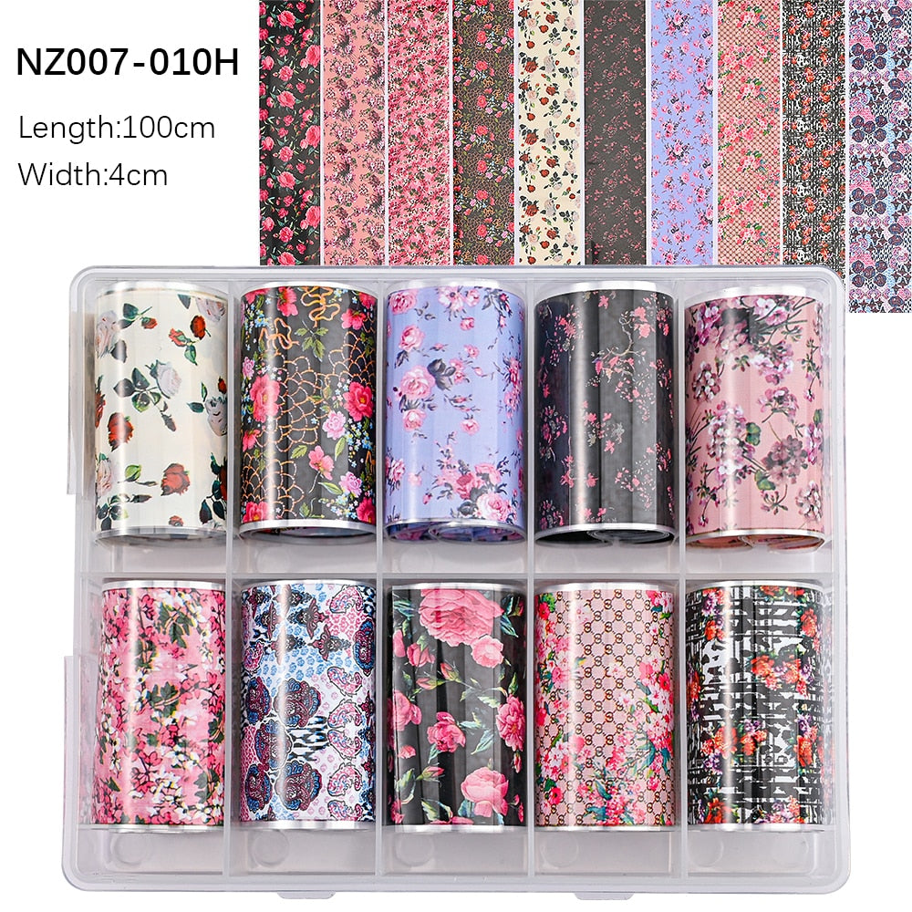 50pcs/Lo Holographic Transfer Foil Stickers 4*20cm Random Decals 30pc Flower Transferring Wraps Slider Nail Transfer Foil Decors