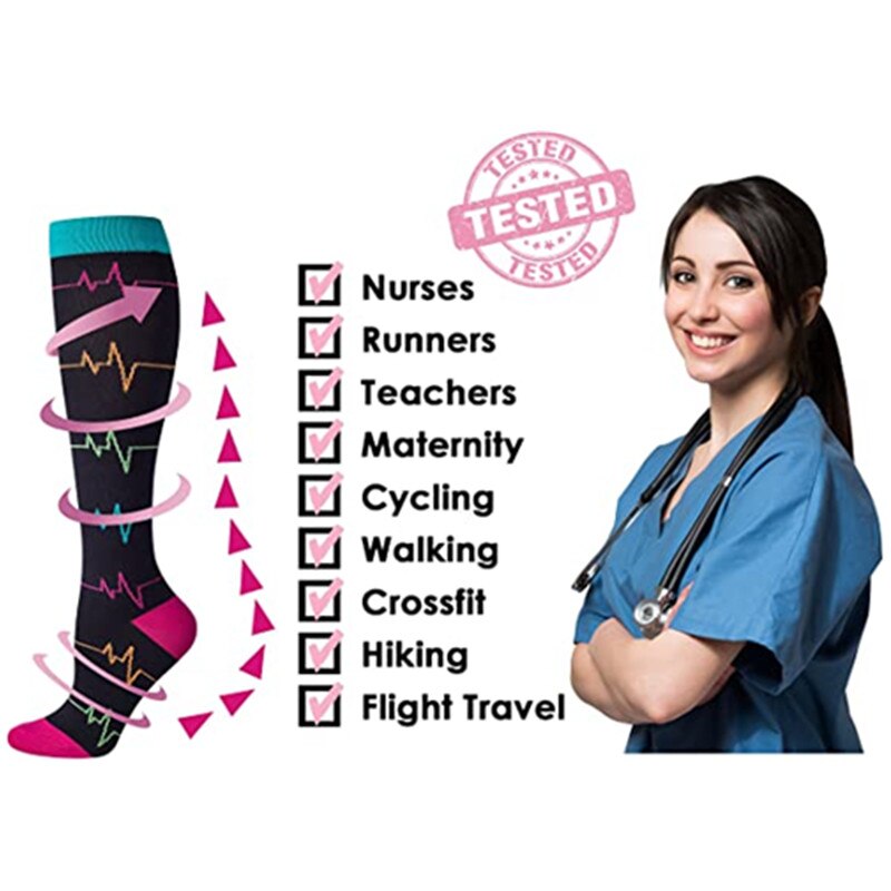 Nurse Compression Socks Running Women & Men Socks for Flight Travel Athletic Crossfit Outdoor Cycling Long Pressure Stockings