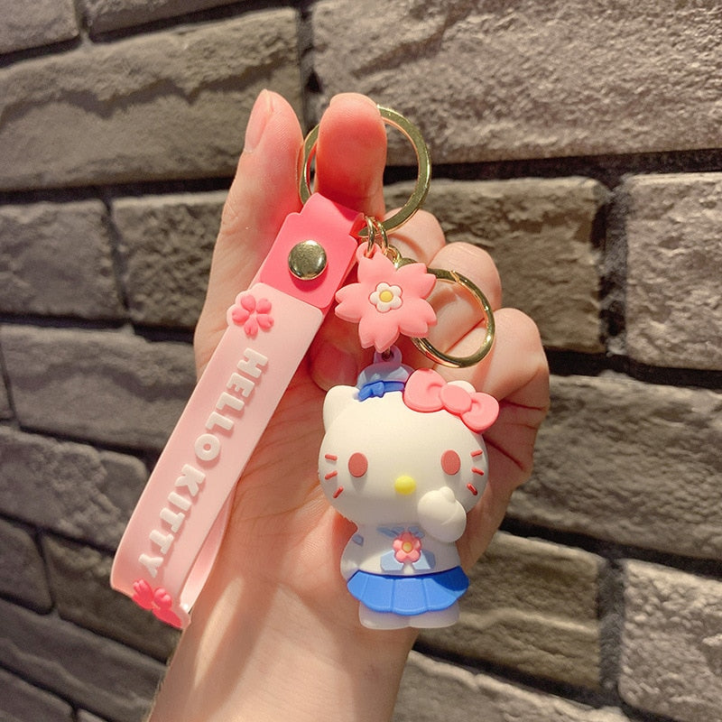 Fashion Kawaii Kuromi Melody Cinnamoroll Hello Kitty Pompompurin Keychain Sanrio Anime School Bag Charm Cartoon Key Ring Pendant