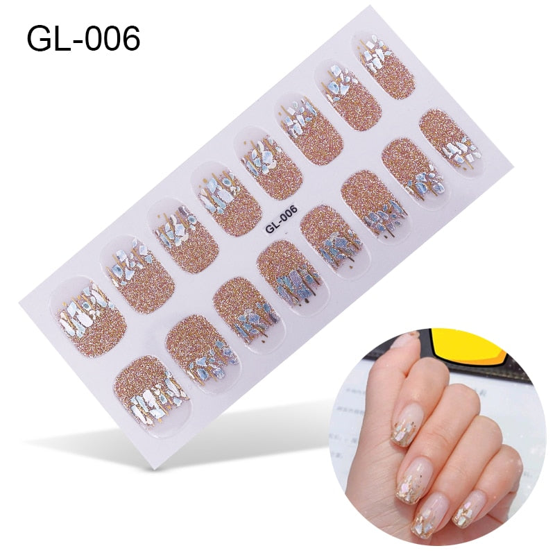 16pcs/sheet Glitter Gradient Color Nail Stickers Nail Wraps Full Cover Nail Polish Sticker DIY Self-Adhesive Nail Art Decoration