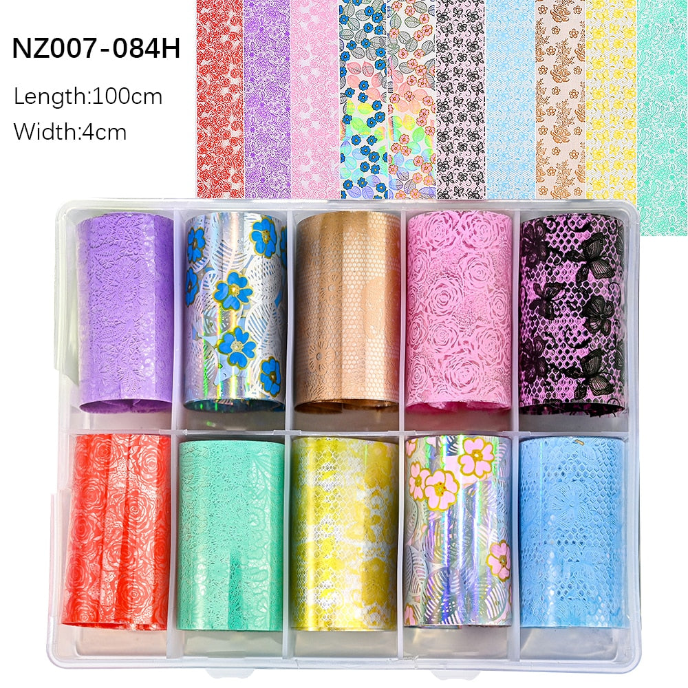 50pcs/Lo Holographic Transfer Foil Stickers 4*20cm Random Decals 30pc Flower Transferring Wraps Slider Nail Transfer Foil Decors