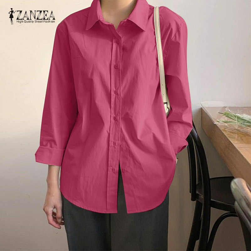 Stylish Solid Shirts Women's Asymmetrical Blouse Casual Lace Up Blusas Female Button Lapel Shirt Oversized Tunic