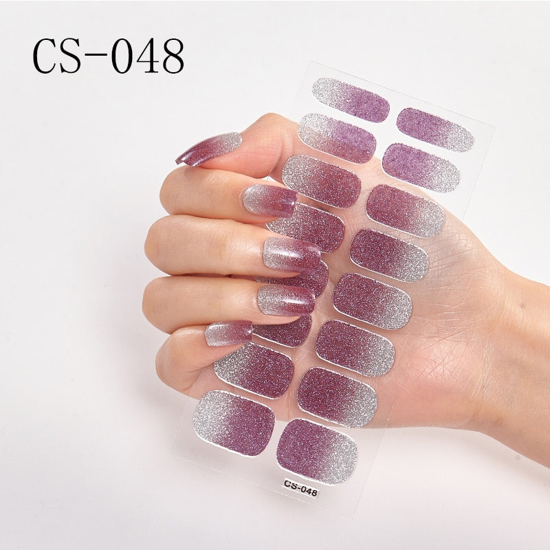 16pcs/sheet Glitter Gradient Color Nail Stickers Nail Wraps Full Cover Nail Polish Sticker DIY Self-Adhesive Nail Art Decoration