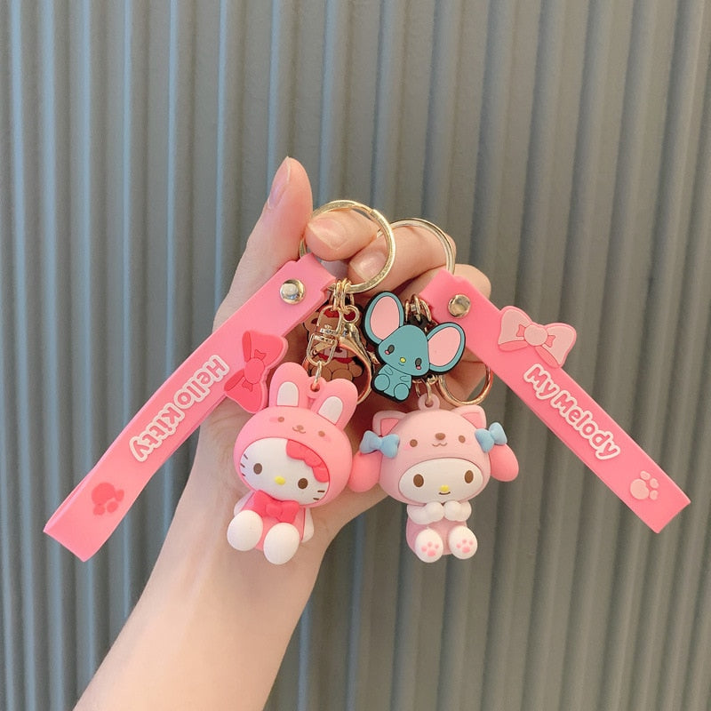 Fashion Kawaii Kuromi Melody Cinnamoroll Hello Kitty Pompompurin Keychain Sanrio Anime School Bag Charm Cartoon Key Ring Pendant