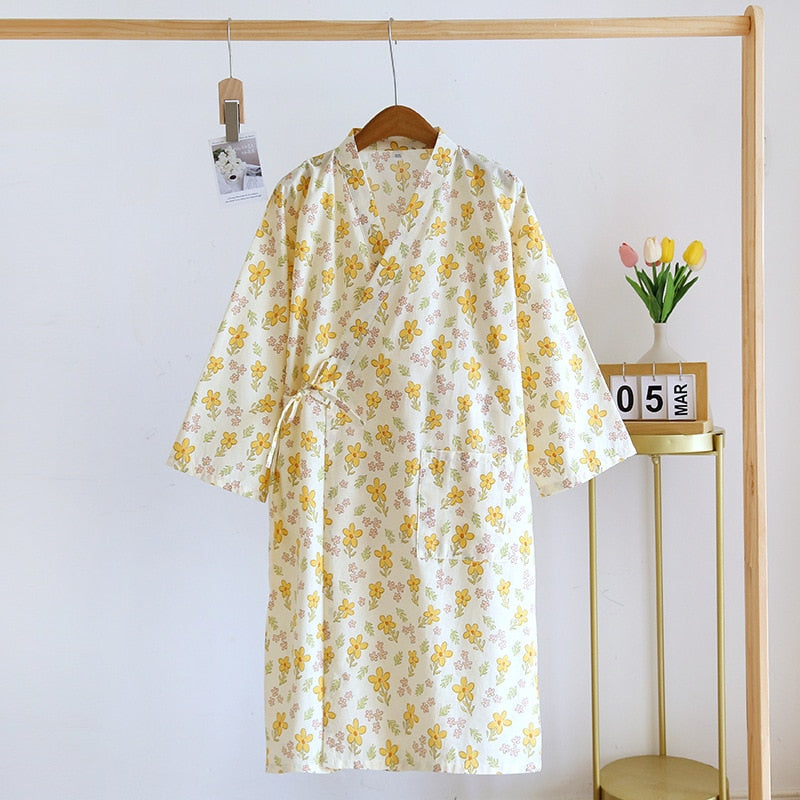 Japanese-style kimono pajamas summer new 100% cotton gauze pajamas nightgown ladies SPA yukata homewear long pajamas women