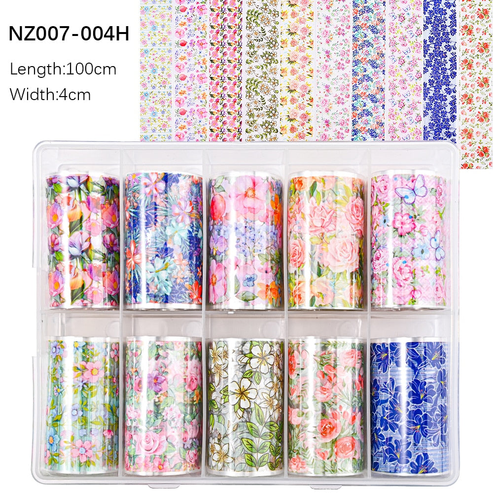 50pcs/Lo Holographic Transfer Foil Stickers 4*20cm Random Decals 30pc Flower Transferring Wraps Slider Nail Transfer Foil Decors