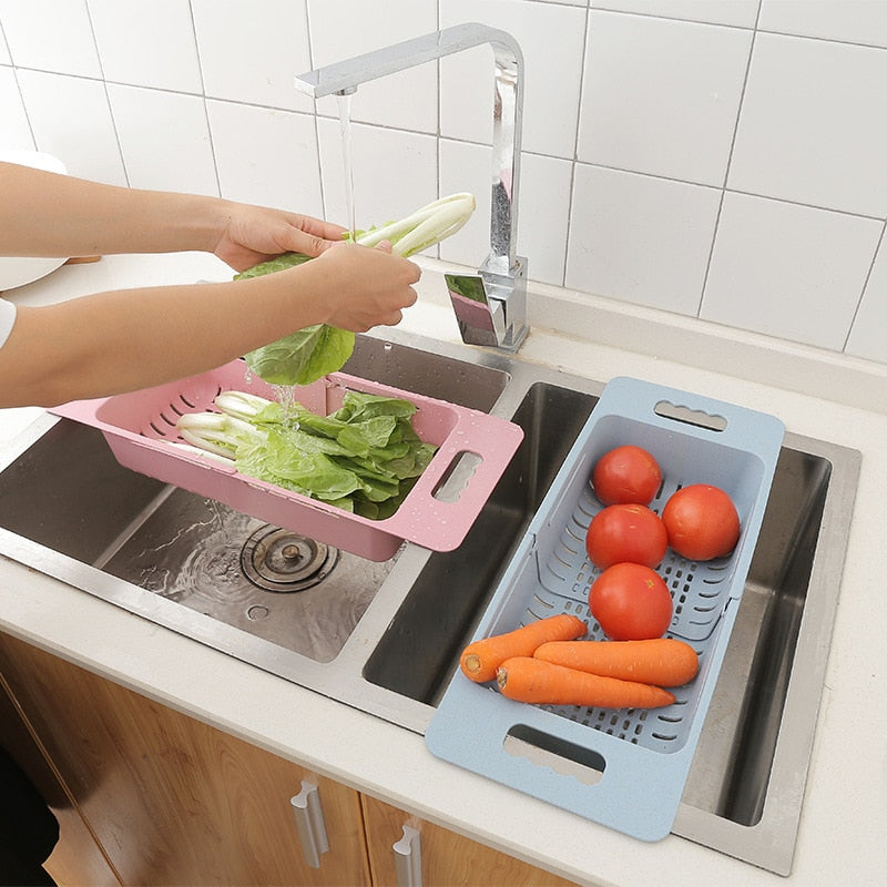 Adjustable Dish Drainer Sink Drain Basket Washing Vegetable Fruit Plastic Drying Rack Kitchen Accessories Organizer