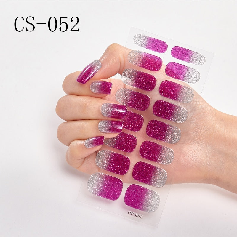 16pcs/sheet Glitter Gradient Color Nail Stickers Nail Wraps Full Cover Nail Polish Sticker DIY Self-Adhesive Nail Art Decoration