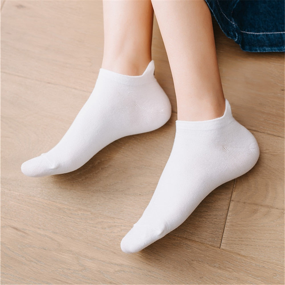 New Cute Summer Spring Embroidery Funny Cat Cotton Ankle Socks Women Happy Candy Color Fresh Youth Campus Kitten Sokken Dropship