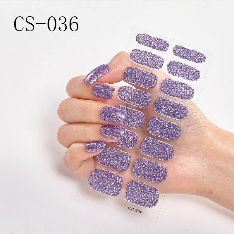 16pcs/sheet Glitter Gradient Color Nail Stickers Nail Wraps Full Cover Nail Polish Sticker DIY Self-Adhesive Nail Art Decoration