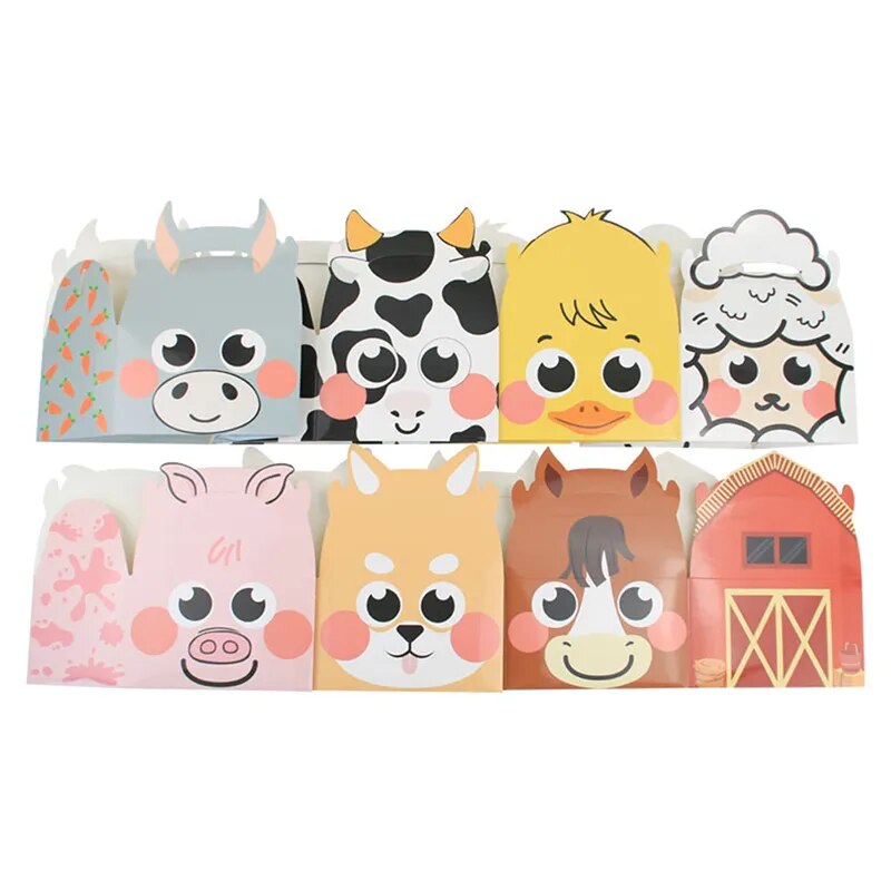 5Pcs Farmland Carton Animal Gift Boxes Paper Biscuit Candy Box For Kids Farm Themed Animal Birthday Party DIY Packaging Supplies