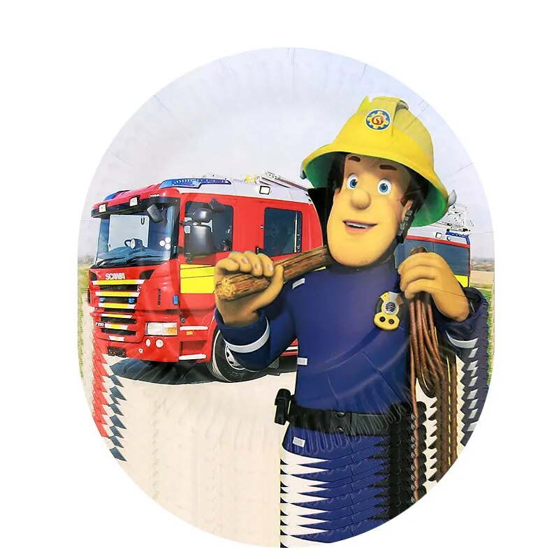 Fireman Sam Theme Birthday Party Decor Tableware Paper Cup Banner Plate Fireman Sam Balloon Party Supplise Boy Baby Shower