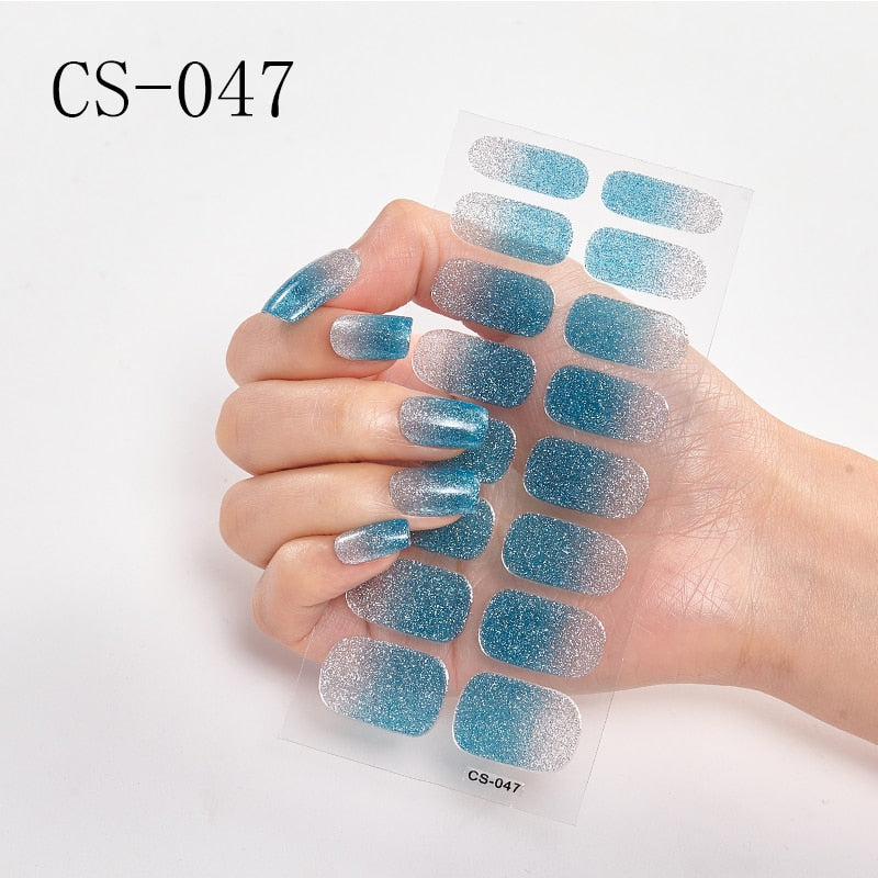 16pcs/sheet Glitter Gradient Color Nail Stickers Nail Wraps Full Cover Nail Polish Sticker DIY Self-Adhesive Nail Art Decoration